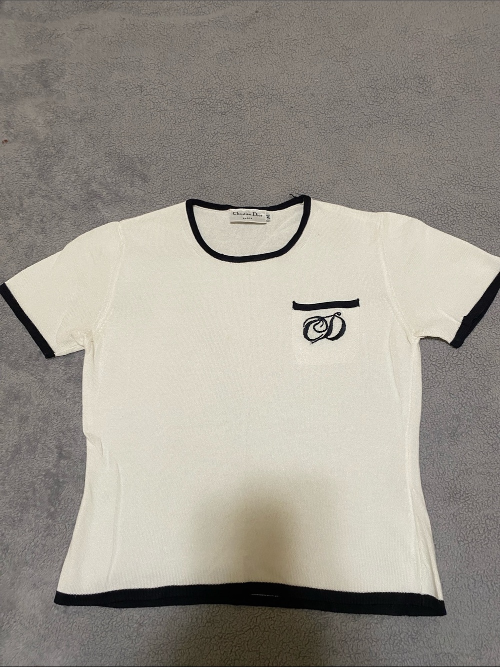 Dior White Knit Short Sleeve Sweater with Black Trim - Picture 1 of 9